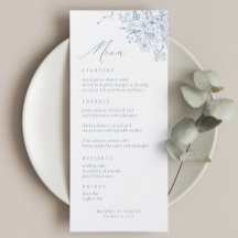 Vintage Florales Französisch Blaues Hochzeitsmenü
