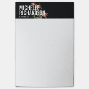 Vintage Florals Fett-Text auf schwarz Post-it Klebezettel