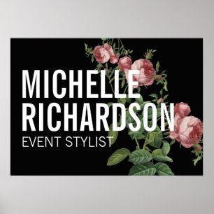 Vintage Florals Fetter Text auf schwarzem Poster