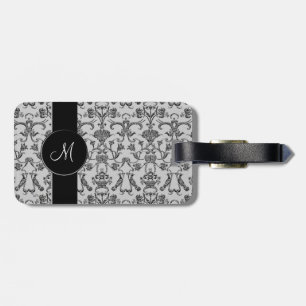 Vintage Florentiner Damast (Monogramm) (Schwarz) Gepäckanhänger