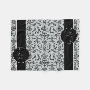 Vintage Florentiner Damast (Schwarz) Fleecedecke
