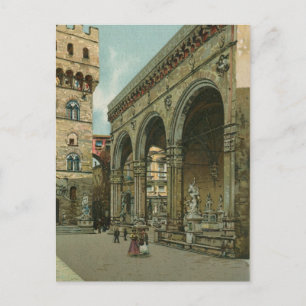 Vintage Florenz-Aquarell Loggia dei Lanzi Postkarte