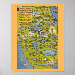 Vintage-Florida-Karte der farbenfrohen Orte Poster