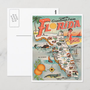 Vintage Florida-Karte Grüße aus Florida Postkarte