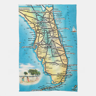 Vintage Florida-Karte mit Autobahnen Geschirrtuch