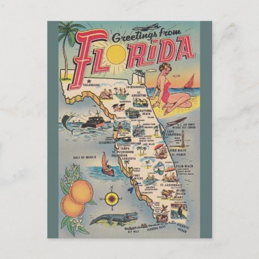 Vintage Florida-Karten-Postkarte Postkarte (Vorderseite)