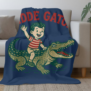 Vintage Florida Kitsch Ridde Gator Blaues Alligato Fleecedecke