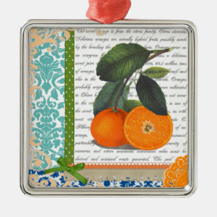Vintage-Florida-Orangen-Frucht-Ornament Silbernes Ornament