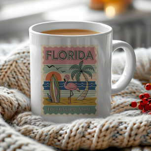 Vintage-Florida-Postkarte Flamingo Palmen Kaffeetasse