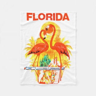Vintage Florida-Reiseplakat mit Flamingos-Design Fleecedecke