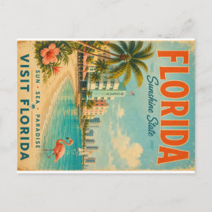Vintage Florida Sunshine State Reiseplakat mit Feiertagspostkarte