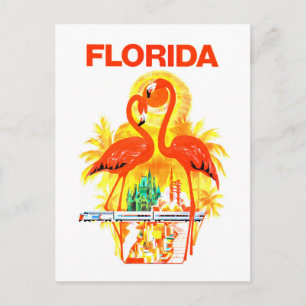 Vintage Florida Travel Flamingos Retro Postkarte