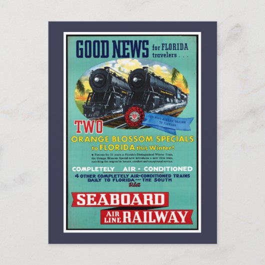 Vintage Florida-Züge Postkarte (Vorderseite)