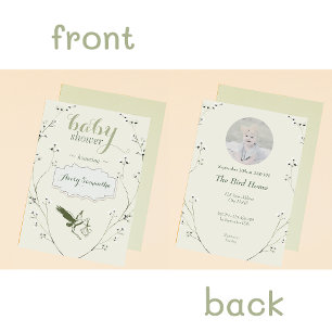 Vintage Floriegrün Storch-Foto Baby Shower Einladung