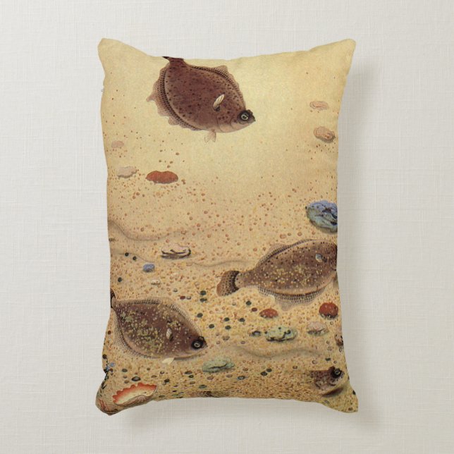 Vintage Floundern, Meeresfauna und -flatter Dekokissen (Vorderseite(Vertikal))