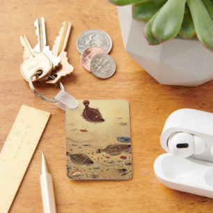 Vintage Floundern, Meeresfauna und -flatter Schlüsselanhänger