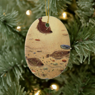 Vintage Flounders, Marine Ocean Life Flat Fish Keramik Ornament