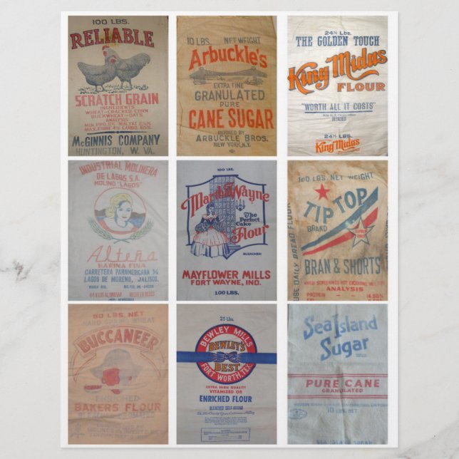 Vintage Flour and Sugar Sacks Clipart Sheet (Vorderseite)