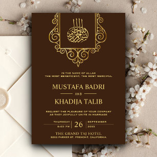 Vintage Flourish Goldbraun Islamische Hochzeit Einladung