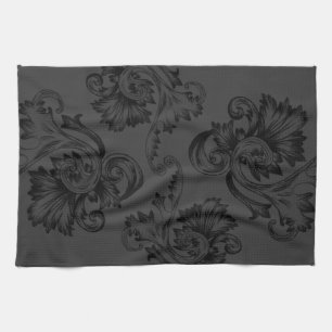 Vintage Flourish (Schwarz) Geschirrtuch