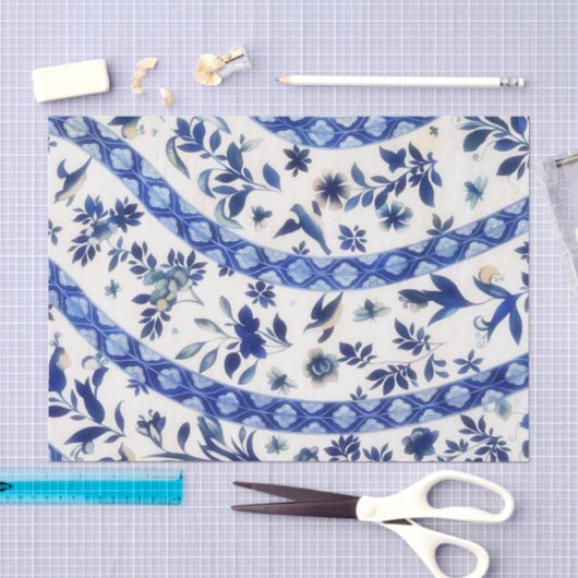 Vintage Flow Blue Muster Seidenpapier (Handwerk)