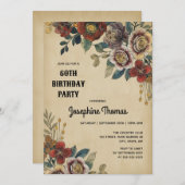 Vintage Flower Birthday Einladung (Vorne/Hinten)