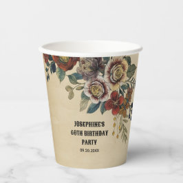 Vintage Flower Birthday  Pappbecher