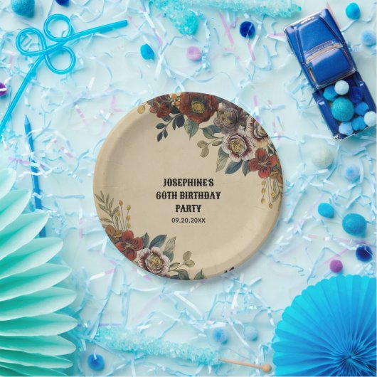 Vintage Flower Birthday  Pappteller (Party)