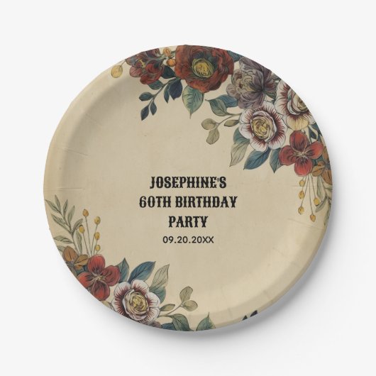 Vintage Flower Birthday Pappteller (Vorderseite)