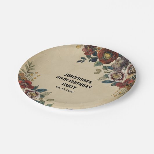 Vintage Flower Birthday Pappteller (Schrägansicht)