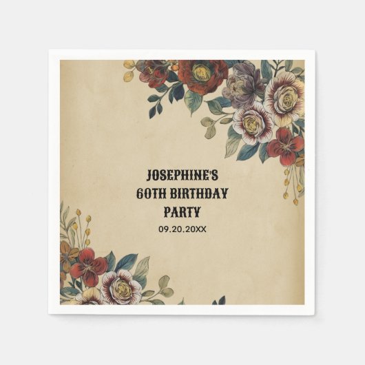 Vintage Flower Birthday  Serviette (Vorderseite)