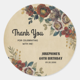 Vintage Flower Birthday Thank You Runder Aufkleber