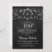Vintage Flower Black 100th Birthday Party Einladung (Vorderseite)