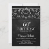 Vintage Flower Black 60th Birthday Party Einladung (Vorderseite)