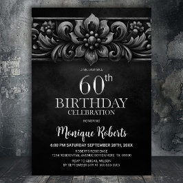 Vintage Flower Black 60th Birthday Party Einladung