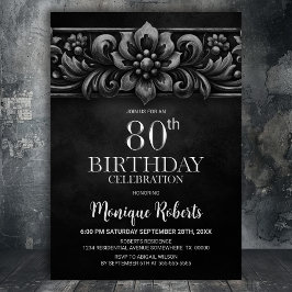 Vintage Flower Black 80th Birthday Party Einladung