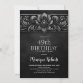 Vintage Flower Black Any Age Birthday Party Einladung (Vorderseite)