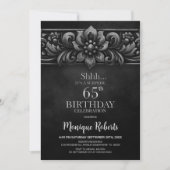 Vintage Flower Black Surprise 65th Birthday Party Einladung (Vorderseite)