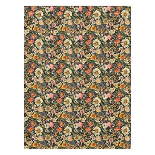 Vintage Flower Blooms Seamless Pattern Tischdecke (Vorderseite)