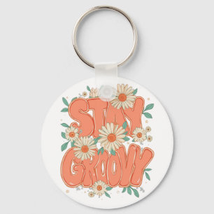Vintage Flower Power und Gänseblümchen-Grafik Schlüsselanhänger