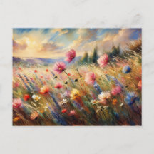 Vintage Flowers Field Nature Scene Impressionist