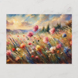 Vintage  Flowers Field Nature Scene Impressionist Postkarte