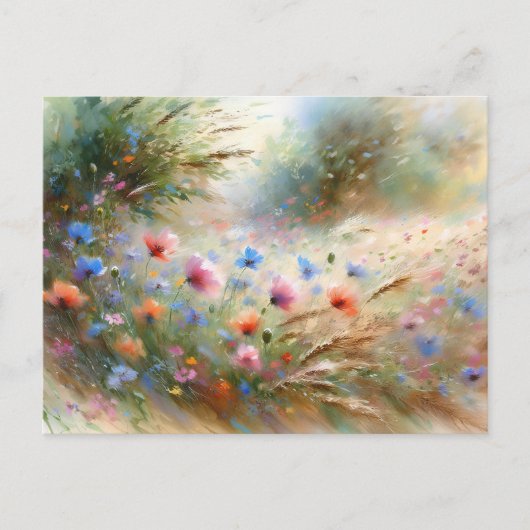 Vintage Flowers Field Nature Scene Postkarte (Vorderseite)