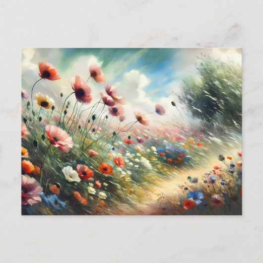 Vintage  Flowers Field Nature Scene Postkarte (Vorderseite)