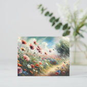 Vintage  Flowers Field Nature Scene Postkarte (Stehend Vorderseite)