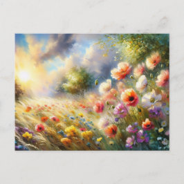 Vintage Flowers Field Nature Scene Postkarte