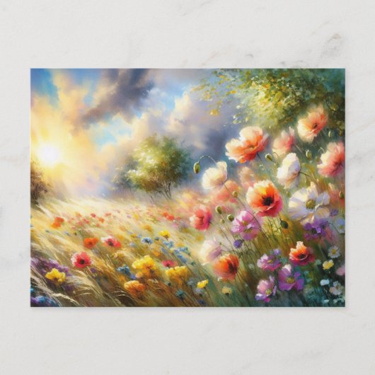 Vintage  Flowers Field Nature Scene Postkarte (Vorderseite)