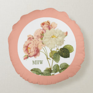 Vintage Flowers individuelle Monogramm-Kissenhülle Rundes Kissen
