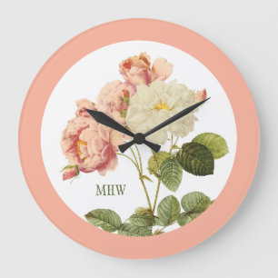 Vintage Flowers individuelle Wanduhr mit Monogramm