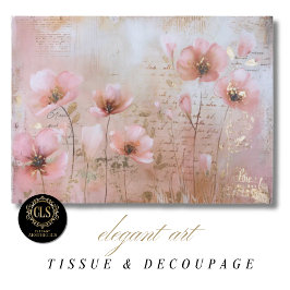 Vintage Flowers Pink and Gold Decoupage  Seidenpapier